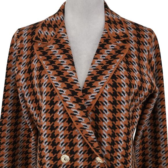 Joie Sweater Womens Jacket Medium Brown Black Blue Check Double Breasted Knit - Picture 6 of 11